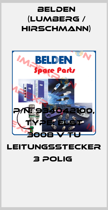 P/N: 934042100, Type: ELST 3008 V TU Leitungsstecker 3 polig  Belden (Lumberg / Hirschmann)
