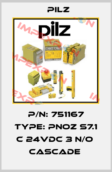 P/N: 751167 Type: PNOZ s7.1 C 24VDC 3 n/o  cascade  Pilz
