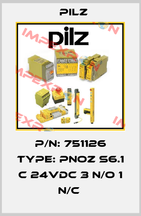 P/N: 751126 Type: PNOZ s6.1 C 24VDC 3 n/o 1 n/c  Pilz