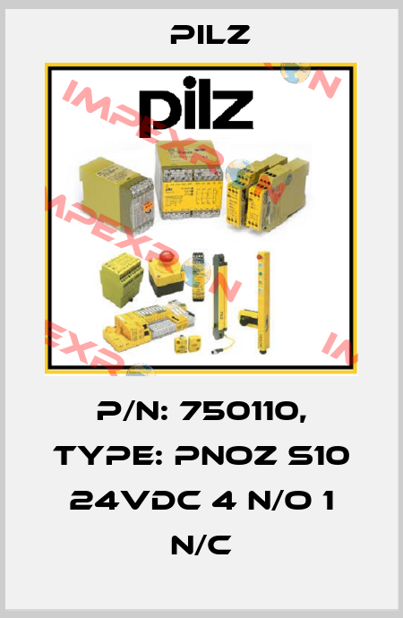 p/n: 750110, Type: PNOZ s10 24VDC 4 n/o 1 n/c Pilz