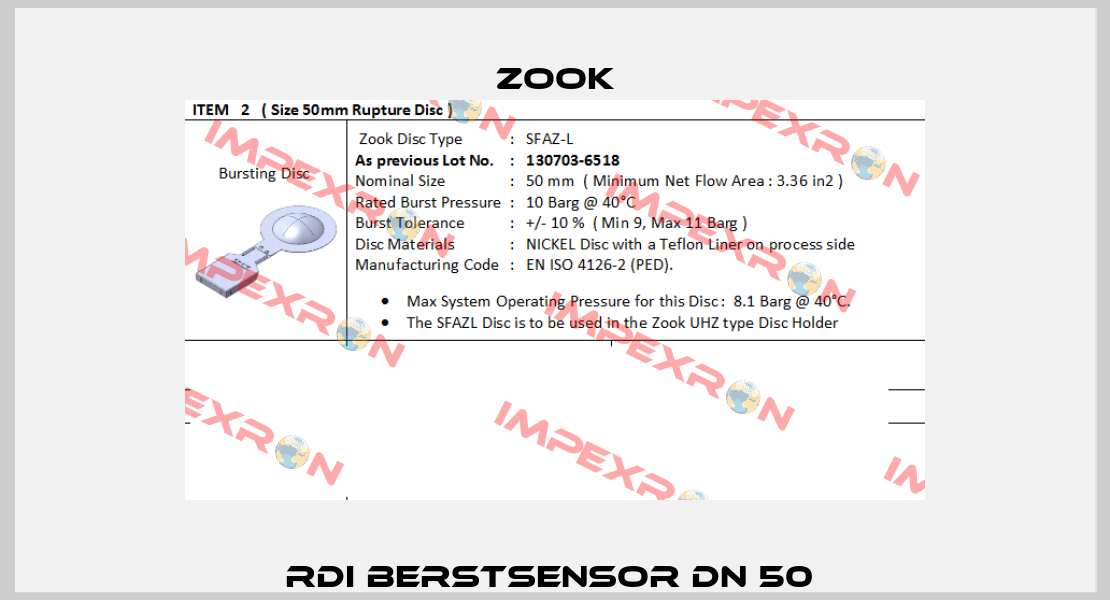 RDI Berstsensor DN 50  Zook