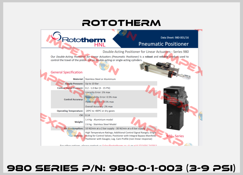 980 Series P/N: 980-0-1-003 (3-9 Psi) Rototherm